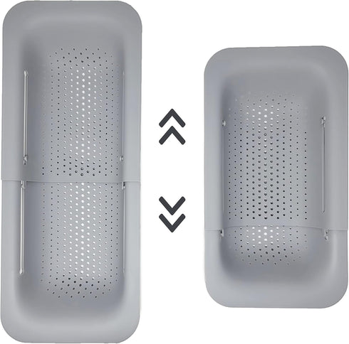 Makerstep Over the Sink Colander Strainer Basket, Expandable for Washing, Draining, and Drying, Grey Kitchen Essential