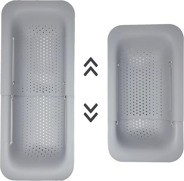 Makerstep Over the Sink Colander Strainer Basket, Expandable for Washing, Draining, and Drying, Grey Kitchen Essential