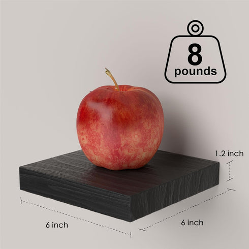 PopiShelves 6 Inch Set 3 Small Floating Shelves for Wall - Mini Square Black Shelves for Bedroom, Living Room