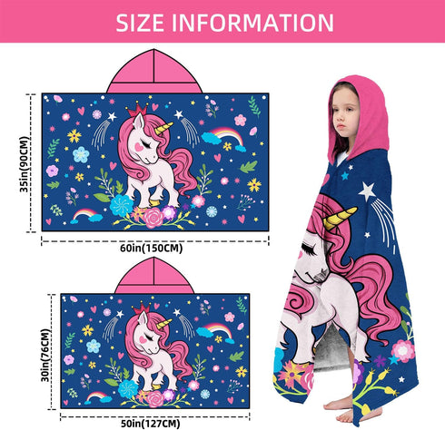 4-8,Kids 30x50 inch Unicorn Bath Towel for Girls Hooded Beach Towels for Kids Ages Hooded Bath Towels Wrap for Toddler