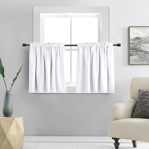 DONREN Pure White Small Window Curtain Panels for Kitchen - Room Darkening Curtain Tiers (30 x 30 Inch, 1 Pair)