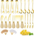 Gold Charcuterie Utensils Set, Cheese Butter Spreader Knife with Wooden Handles, Small Serving Tongs and Forks