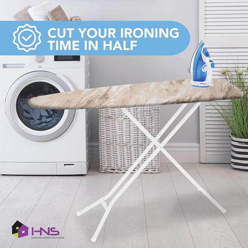 HOLDN’ STORAGE Ironing Board Cover and Pad, 15" x 54" Heat Reflective Cover for Standard Iron Boards - Beige Marble