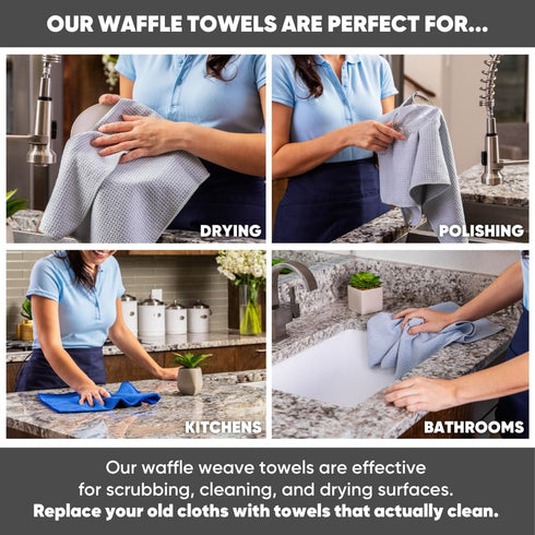 Commercial, 16 16 (6 Pack)) Kitchen Towels - Microfiber Waffle Weave Towels | Absorbent, No Lint, Thick, Reusable