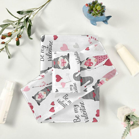 Set 3 Sets Pfrewn Cute Gnomes Hearts Pink Towels of Romantic Romantic Love Spring White Bathroom Towel Soft Absorbent