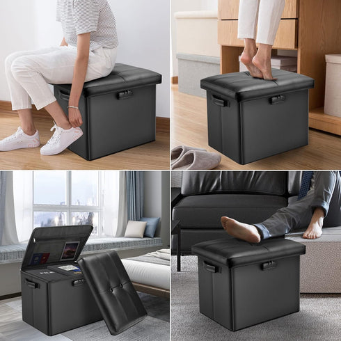 17 Inches DocSafe Storage Ottoman with Lock,Fireproof Folding Ottoman Foot Rest Stool Storage Chest with Storage Safe