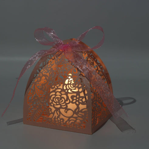 KPOSIYA Pack of 100 Laser Cut Rose Candy Boxes, Favor Boxes 2.5"x 2.5"x 3.1" for Bridal Shower, Anniversary, Birthday