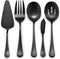 LIANYU 5-Piece Matte Black Serving Utensils Set, Stainless Steel Serving Set with Spoon, Fork, Flatware for Buffet