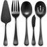 LIANYU 5-Piece Matte Black Serving Utensils Set, Stainless Steel Serving Set with Spoon, Fork, Flatware for Buffet