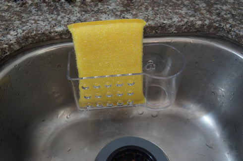 AMUONTY Sponge Holder for Kitchen Sink, Plastic Suction Organizer for Brush and Sponge (5.7" x 2.4" x 3.1")