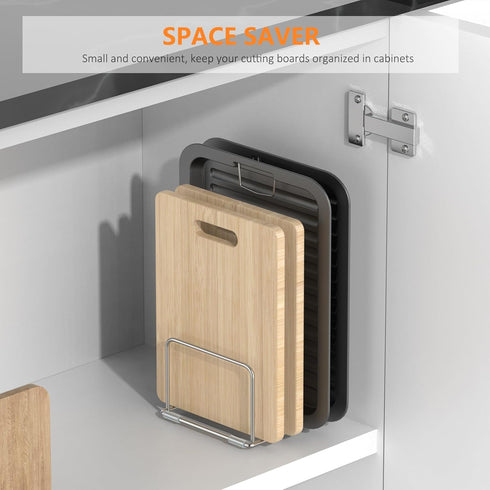 Cutting Board Holder Stand, 304 Stainless Steel Storage Rack, Cutting Board Organizer with 1.0+1.2 Inch Width Slots