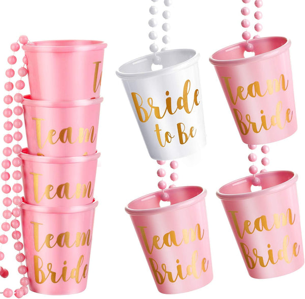 Boao 8 Pieces Bride Shot Glass Necklace, Bachelorette Shot Glass with Gold Foil for Wedding Party Decor