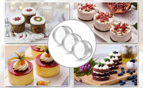 TeamFar 4 Inch Cake Pan, Mini Stainless Steel Baking Tins Set of 3 for Baking and Serving