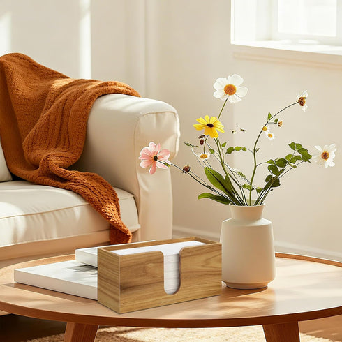 WOHUGEKOKO Countertop, Acacia Wood Paper Towel Dispenser Paper Towel Holder for Bathroom Kitchen Napkin Holder Folded