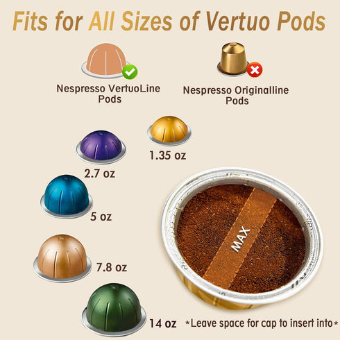 CAPMESSO Reusable Coffee Capsule Lids for Nespresso Vertuo Pods, Food Grade Silicone Caps with Scoop and Brush (3PCS)