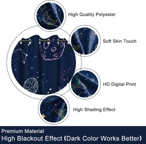 Grommet 2 53x84 Inch Baocicco Navy Blue Space Curtains for Boys Room Cartoon Stars Planets Theme Galaxy Curtains