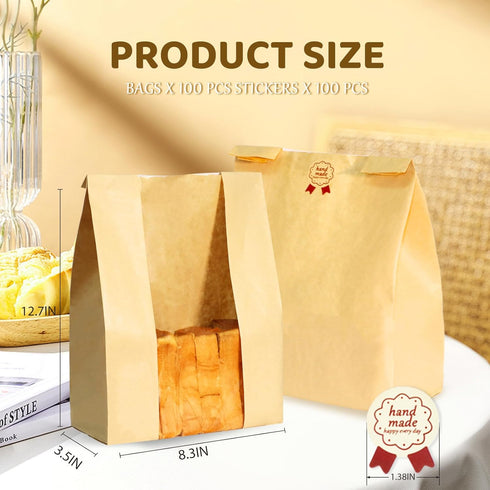 Bread Bags for Homemade Bread, 50PCS Paper Bags for Sourdough with Window for Baked Food Packaging