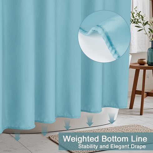 AooHome Extra Long Shower Curtain 72x78 Inch, Fabric Liner with Hooks, Weighted Hem, Water Repellent, Blue