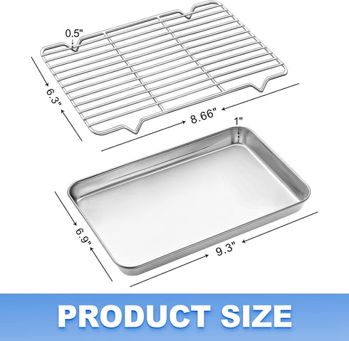 Baking Sheet with Rack, Zacfton Stainless Steel Cookie Sheet Baking Pan with Cooling Rack, Eighth Sheet Pan Toast Oven Tray with Wire Rack 9” x 7” x 1”, Healthy & Non Stick & Dishwasher Safe