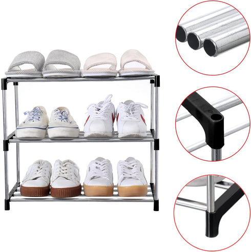 Stackable Small Shoe Rack, 3-Tier Storage and Organization for Entryway, Hallway, and Closet