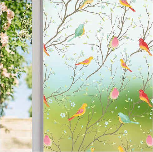 Coavas Non-Adhesive Privacy Window Film, Translucent Bird Decorative Glass Film, Static Cling for Home Office (17.5 x