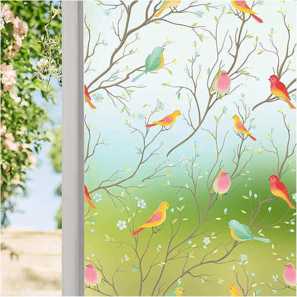 Coavas Non-Adhesive Privacy Window Film, Translucent Bird Decorative Glass Film, Static Cling for Home Office (17.5 x