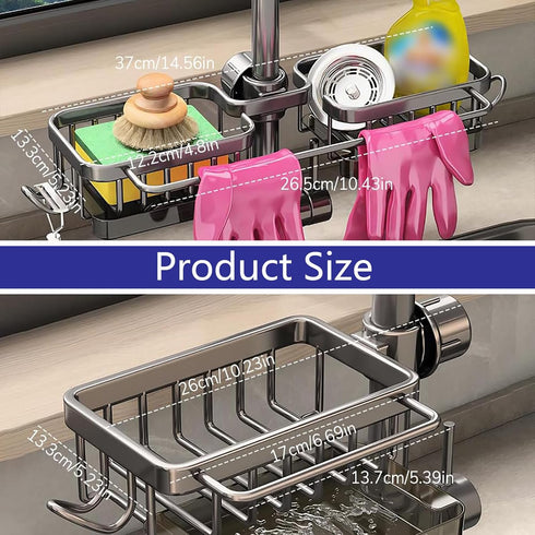 DURAUSE 0.7-1.1inch Kitchen Sink Faucet Organizer Multifunction Sponge Holder Organizer Sink Drain Holder Over Faucet