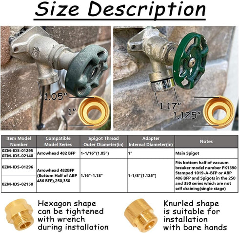 1.125" 3/4" Uenede Garden Hose Bib Adapter, Measure Diameter Female Fine Thread to Standard GHT Male Thread, Compatible