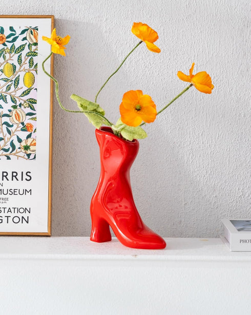 Female Boot Vase, Nordic Modern Ceramic Flower Vase for Home Decor, Table Centerpiece, Olive Plant, Wedding, Living