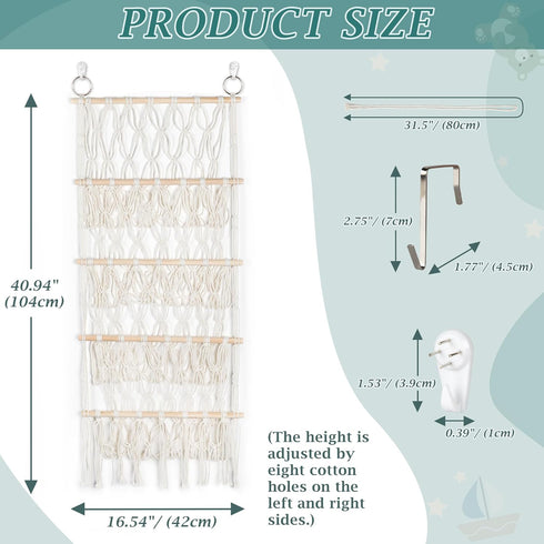 Qoroos 42cm Hammock Wide Over the Door Stuffed Animal Storage Corner Wall Hanging Storage Holder Boho Macrame Plush Toy