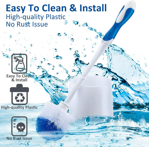Tioncy 6 Pack Toilet Brush with Holder, Toilet Bowl Brush and Caddy Set for Bathroom Cleaning Supplies (Blue, White)