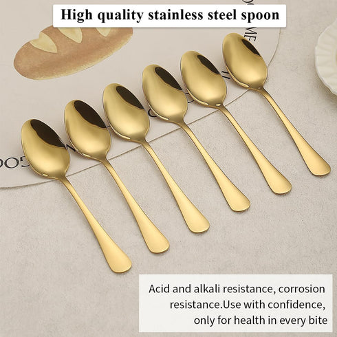 Gold Stainless Steel Dinner Spoons Set of 12, Table, Soup, Dessert Spoons for Home, Kitchen, Restaurant, Dishwasher Safe