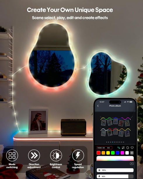33ft Super RGB Color Changing Globe String Lights, Smart Fairy String Lights with APP Control, Mini Ball LED Twinkle