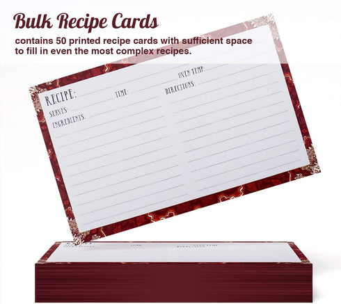 Ring Binder Depot Recipe Cards Lined with Maroon and White Design 4 x 6 Inch on Premium Thick Card Stock (Pack of 50)