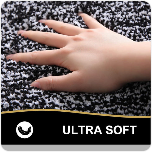 OLANLY Luxury U-Shaped Toilet Rugs, 24x20 Extra Soft Microfiber Non-Slip Bath Mat (Black and White)