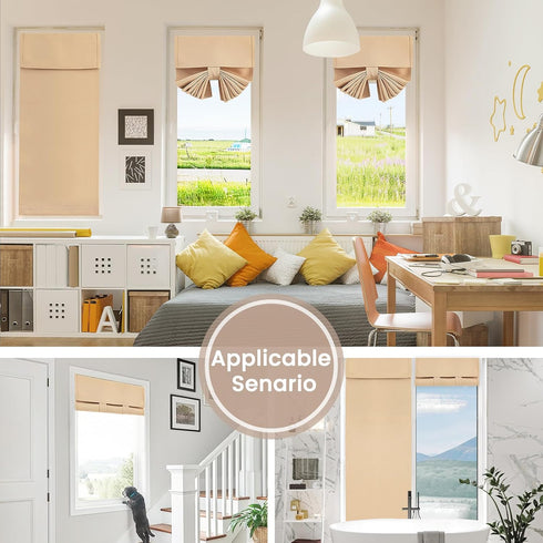 Self-Adhesive Door Curtain for Small Door Window Coverings, 1 Panel, W10 x L42, Beige