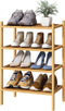 kiplant Small Shoe Rack, 4-Tier Bamboo Wood Shoe Rack for Entryway, Stackable Shoe