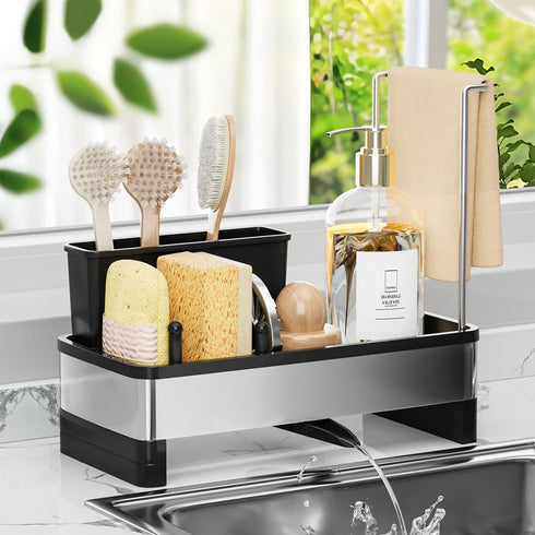 VUSIGN Sponge Holder for Kitchen Sink, Sink Caddy Organizer with Brush Holder,