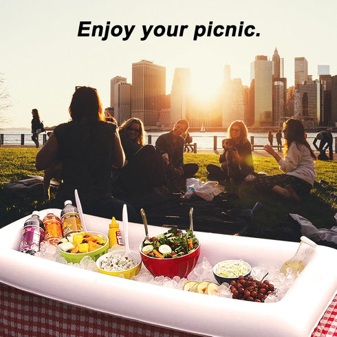 Pack of 2 Inflatable Cooler Serving Bar, Salad Ice Tray for Food Drinks, BBQ Picnic Pool Party Supplies