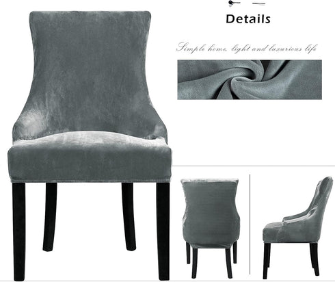 Lellen Velvet Stretch Wingback Chair Cover Slipcover - Reusable Protector Cover for Dining Room (Charcoal Grey, 1PC)