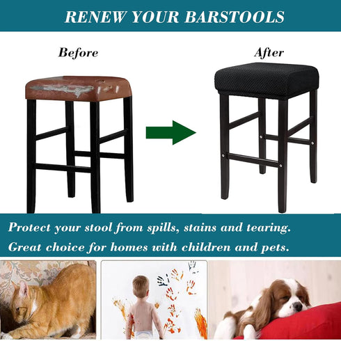 HFCNMY 2 Pack Rectangle Stool Covers, Stretch Bar Stool Covers with Elastic Bands - Black