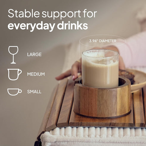 THE LAZY STORE Acacia Couch Arm Tray for Drinks and Snacks with Detachable Cup Holder, Anti Slip Base and Foldable
