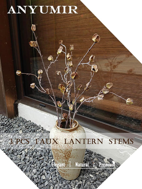 Anyumir 3Pcs 35.4 Inch Realistic Faux Berry Stems for Tall Vases, Bendable Brown Branches with Natural Frosted Effect