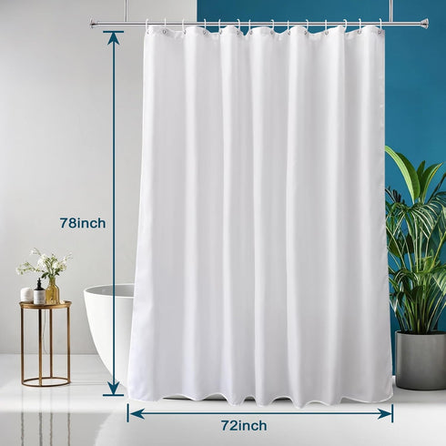 Long Shower Curtain Liner, 78 Inches Height, Water-repellent Fabric with 12 Hooks, White, 72x78