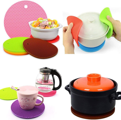 5 Pack Silicone Pot Holder Trivet Mats, Heatproof Nonslip Insulation Honeycomb Rubber Hot Pads, Extra Thick & Flexible