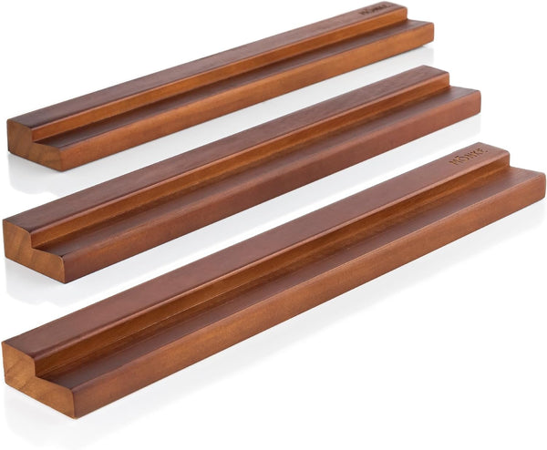 Vinyl Record Wall Mount - 3 Elegant Display Ledges Made from Solid Wood for Records of Any Size (Brown)