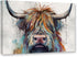 CCWACPP Highland Cattle Canvas Wall Art, Colorful Cow Painting Print, Rustic Farmhouse Decor Frame (12x18inch)