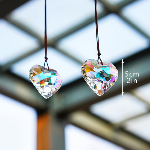 2PCS 50mm H&D HYALINE & DORA Suncatcher Crystal Heart Prisms Hanging for Windows,AB Color Heart Shape Prisms Rainbow