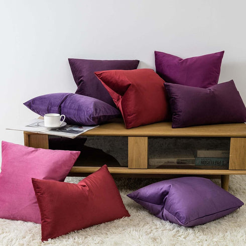 JUSPURBET Decorative Pillow Covers, Set of 2 Velvet 26x26 Throw Pillow Covers for Couch, Eggplant Purple