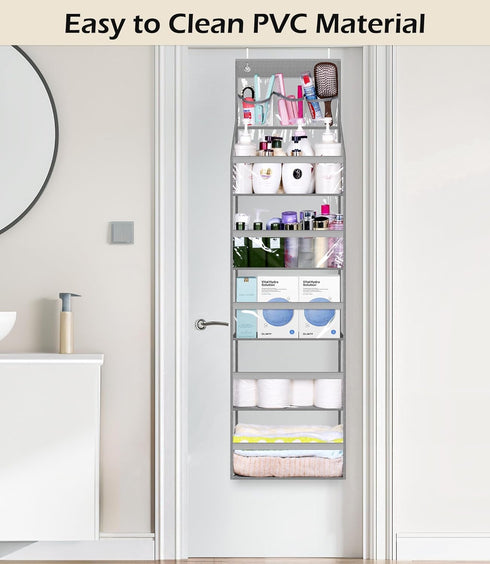 MISSLO Full Clear PVC Over the Door Organizer Hanging Closet Storage with 5 Large Pockets and 3 Top Plastic Pouches for Pantry, Bathroom, Bedroom to Store Clothes, Diapers by MISSLO